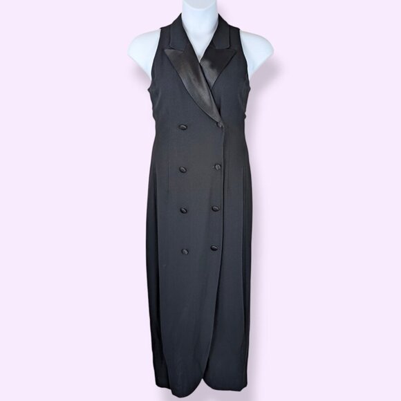 Vintage Liz Claiborne Fitted Black Tuxedo Dress - Picture 1 of 6